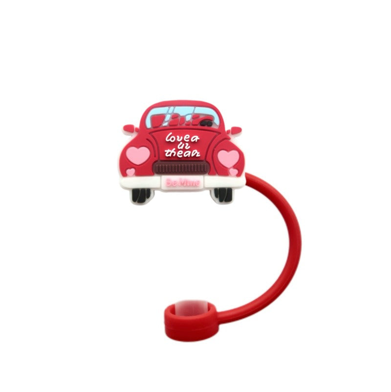 Wholesale 10pcs Valentine's Day Love Silicone Dustproof Red 8/10mm Straw Cover